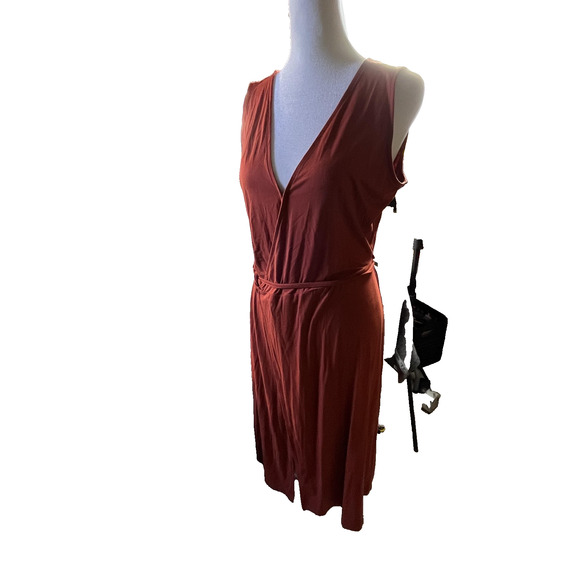 Banana Republic Dress Womens Small Burnt Orange Sleeveless V Neck Wrap Midi - Picture 3 of 5